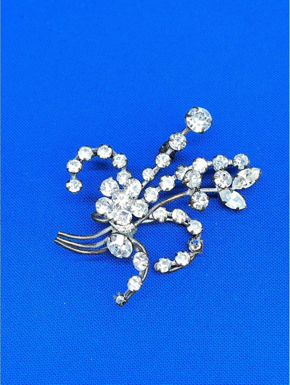 #45 Antique Paste Glass Brooch Clear Stones Victorian